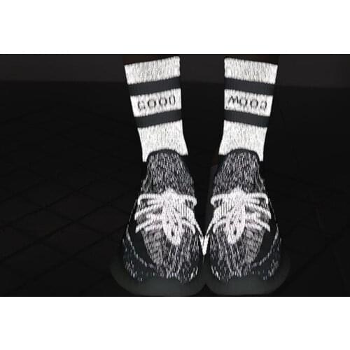 Quick Dry Cycling Neon Reflected Crew Sock Women Men Bright Striped Sport Socks Letter Embroidered Reflective Ankle Socks