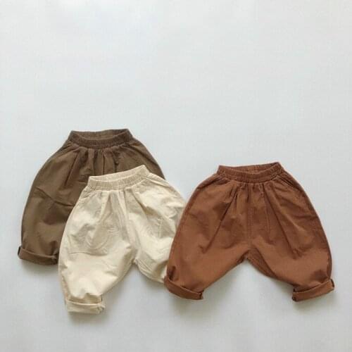 8672 Children Pant Autumn 2021 Childrens Leisure Pants Korean Boys Big Pp Radish Pants Girls' Loose Cotton Harlan Pant