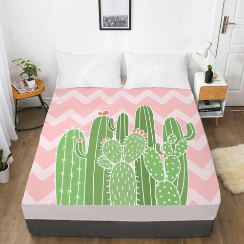 Elastic fitted sheet bed sheet With An Elastic Band 150/180/200/160*200 Mattress Cover Double Bed cover Nordic Pink cactus