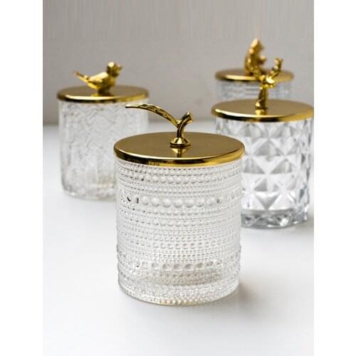 European Glass Golden Deer Storage Jar Cosmetic Cotton Swab Candle Storage Box Food Jewelry Tea Storage Modern Home Decoration