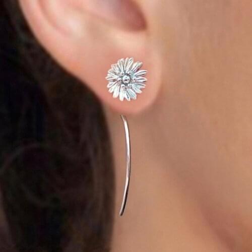 FDLK Romantic Sunflower Daisy Stud Earrings Long Dangle Flower Silver Color Earring for Women Girls Wedding Jewelry Sweet