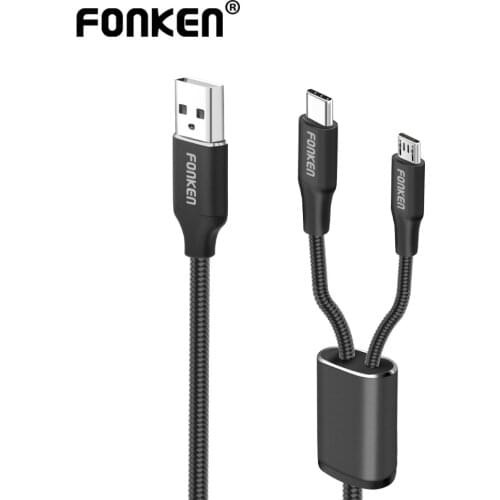 FONKEN 2 in 1 USB Cable Micro USB Type C Fast Charging Cable USB Cord Phone charger Nylon Braided for Android Mobile Phone Cable
