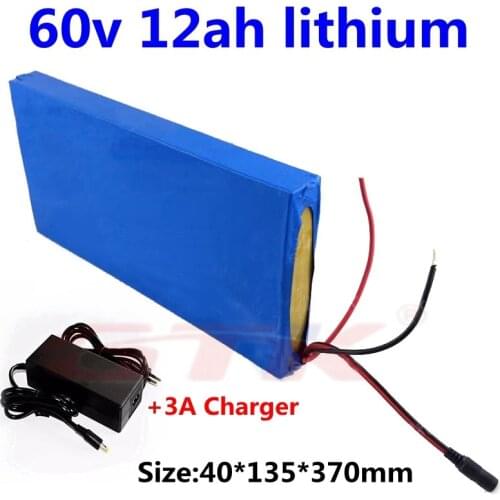 GTK 60v 12ah lithium li-ion battery pack with BMS for 60v electric bike electric motorcycle skateboard power scooter+3A Charger