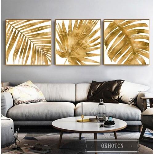 Golden Plants Leaf Canvas Painting Modern Luxurious Posters and Prints Wall Art Pictures for Living Room Bedroom Home Decor