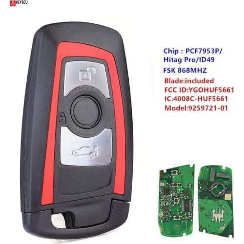 Keyecu For 9259721-01 4 BUTTON 868MHz SMART KEY REMOTE For BMW 7 SERIES 2011 2012 2013 2014 2015 2016 2017 FCC:YGOHUF5661 RED