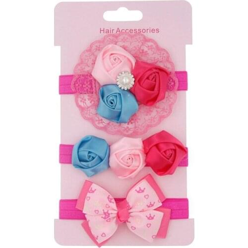 Korean baby Headband Children Roses Knot Flowers headband Vintage Hair Bands newborn Girls Hair Accessories Headwear 3pcs/lot
