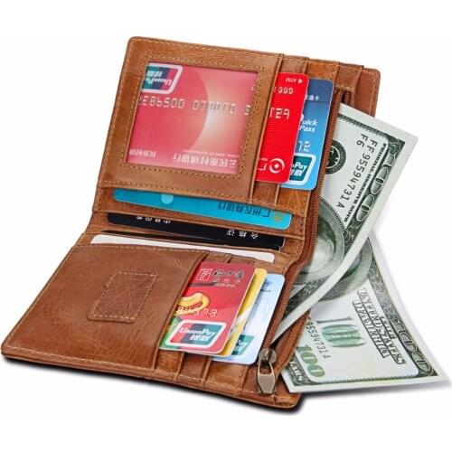 Vintage Men RFID Wallet Genuine Leather Short Wallets Male Multifunctional Cowhide Purse Coin Pocket Driver License Holder