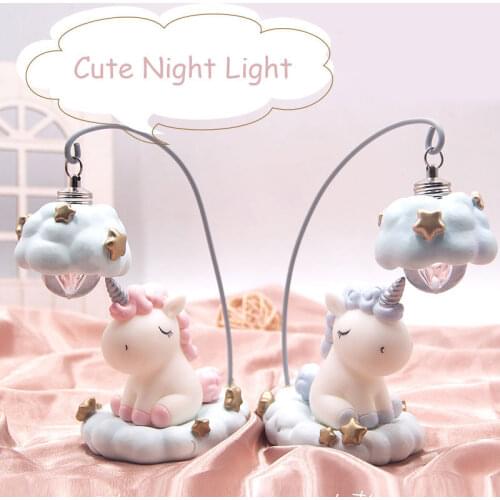 Creative Cartoon Unicorn Night Light Home Decoration Student Gift LED Lamp Kids Gifts Switch Battery Lamp