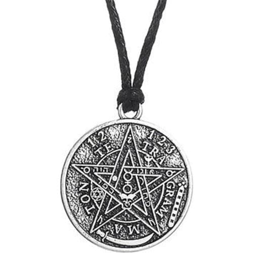 Satan Tetragrammaton Pentagram Pentacle Pendant Round Necklace Silver Color Wicca Amulet Talisman Jewelry Accessories