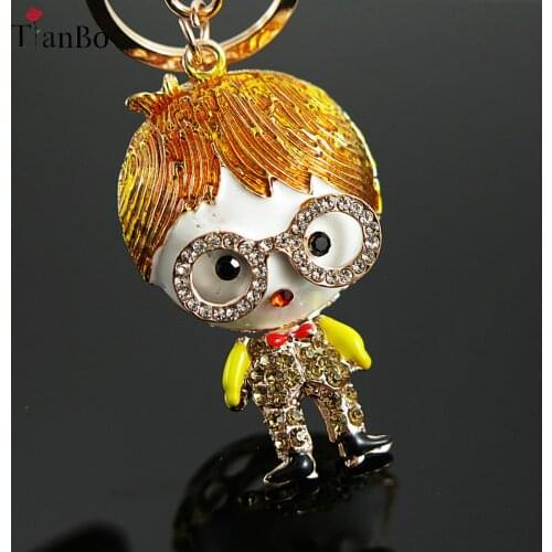 Lovely Glasses Boys Enamel Crystal Figure Keychains Keyrings for Women Purse Bag Pendant Girl Gift Key Chain Holder Llavero