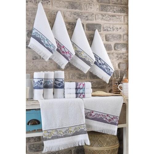 Flower Embroidered 12 Pieces 30x50 Cm Hand And Face Towel Set