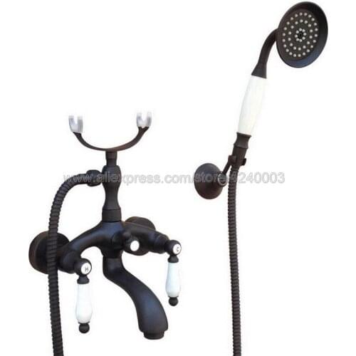 Wall Mounted Oil Rubbed Bronze Bathtub Faucet Double Handle Brass Mixer Tap Bath & Shower Faucets Ktf576