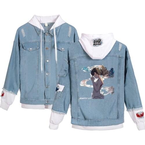 New France Style Mens Distressed Destroyed Cartoon girl print harajuku Skull Biker Blue Denim Jacket XXS-4XL stranger things
