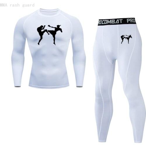 MMA Clothing Mens Sets Long sleeve T-shirt Leggings Training suits set Compression underwear Warm Sweat Suit 2 piece Tracksuit