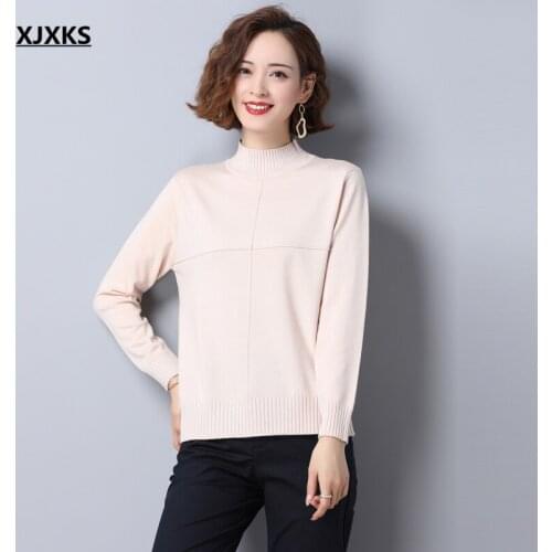 XJXKS Pure color women turtleneck sweater 2021 spring autumn new high-end wool knitted sweater women pullover