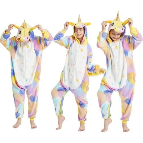 Kigurumi Flannel Soft Girls Unicorn Pajamas Boys Pijamas Winter Long Sleeve Animal Onesie Kids Panda Toddler Sleepwear Jumpsuit
