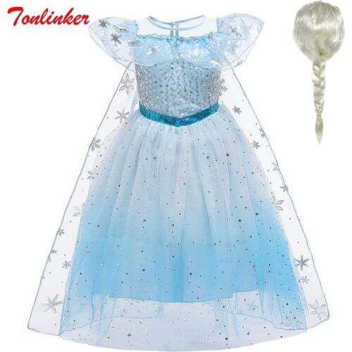 Girls Snow Queen Princess Dress Kid Carnival Fancy Party Dress Up Children Birthday Carnival Blue Pink Sequined Mesh Dresses
