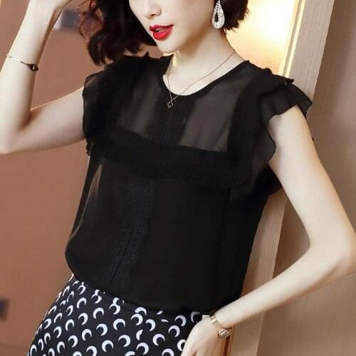 See-through Butterfly Sleeve Blouses Womens Elegant Spring Summer Style Chiffon Lace Shirts Slight Transparent BlousesTops