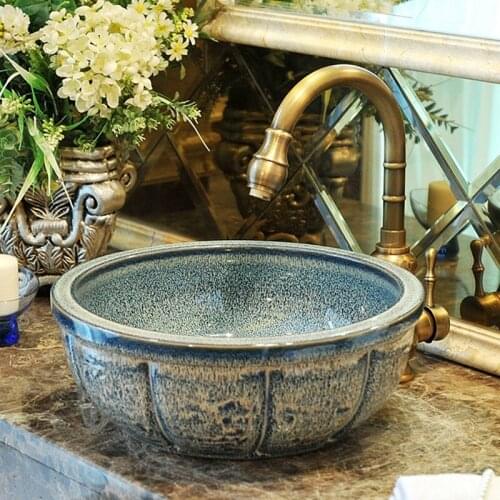 Round Shape Europe style chinese wash basin vessel sinks Jingdezhen Art Counter Top ceramic wash basin bathroom sinks