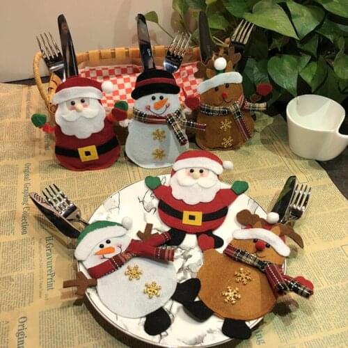 Xmas Tableware Decoration Santa Claus Snowman Elk Gift Bag Christmas Desktop Knife and fork Cutlery Bag LX8381