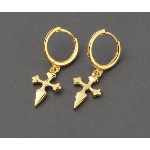 LIVVY Trendy Vintage Cross Shape Pendant Earrings for Women Girl Retro Drop Earrings Cute Unique Design Charm Jewelry