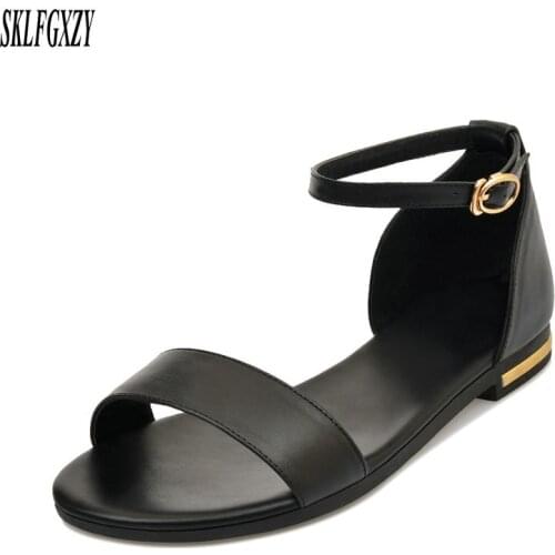 SKLFGXZY New fashion women leather sandals 100% cowhide comfortable women shoes beach leather sandals sizes 32-46