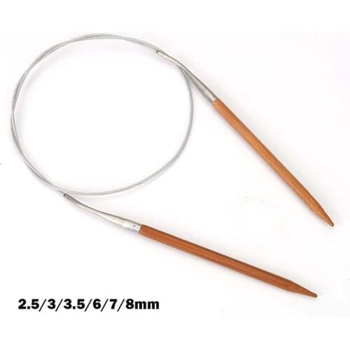 Natural Bamboo 2.5mm-8mm Stainless Steel Circular Sewing Crochet Knitting Needles Tube Crafts Needlework Tool 80 cm long, 1 PC