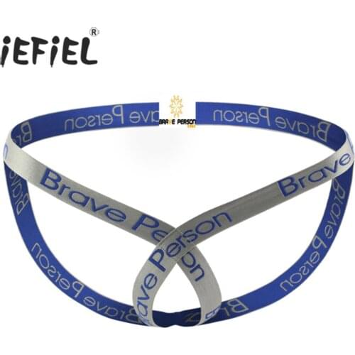 Men Stretchy Low Waist Sexy Jockstrap G-string Underpants Letter Print Waistband Bulge Pouch Briefs Open Butt Panties Underwear