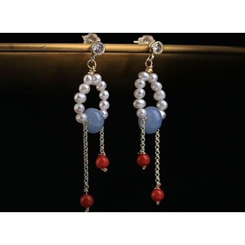 Vintage Long Tassel Drop Earrings Freshwater Pearls Stone Beads Dangle Earrings Elegant Women Jewelry Ethnic Boho Personality