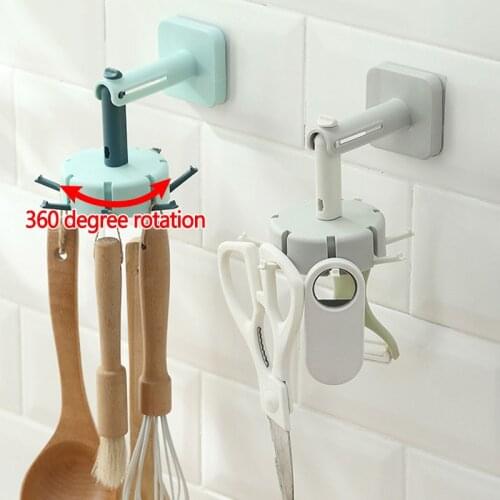 360-Degree Rotating Folding Hook Kitchen Organizer Spatula Storage Rack Wall Shelves Toilet Bathroom Hooks Organization