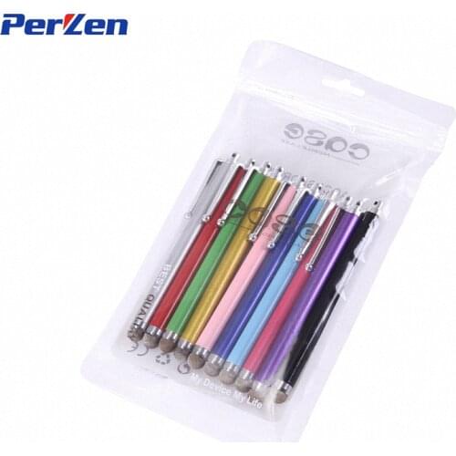 10pcs/pack High Quality Metal Capacitive Touch Pen Stylus Screen Fiber Capacitive Cloth For Phone Tablet Laptop + Zip Bag