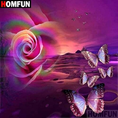 HOMFUN Full Square/Round Drill 5D DIY Diamond Painting "Rose Butterfly" 3D Embroidery Cross Stitch 5D Home Decor A07513