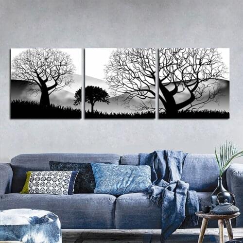 Black and white landscape tree Diy Diamond Painting Full Square Round Drill Diamond Embroidery Mosaic Triptych home Decor AA2650