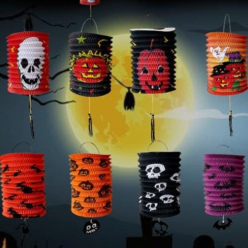 Halloween DIY Folding Paper Lantern Bat Spider Childrens Portable Paper Lantern Halloween Home Decoration Halloween Supplie