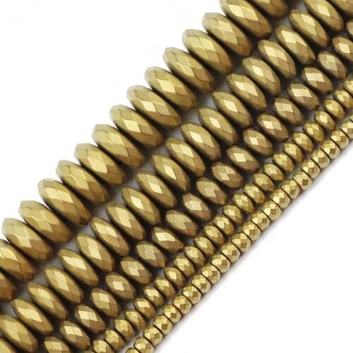 JHNBY Matte Faceted Flat Round Hematite 3/4/6/8/10mm Natural Stone ore Gold colors Loose beads for Jewelry bracelets Making DIY