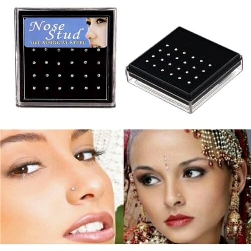 24pcs/set Crystal Nose Ring Studs Stainless Surgical Steel Nose Piercing Colorful Rhinestone Fashion Body Women Girl Jewelry