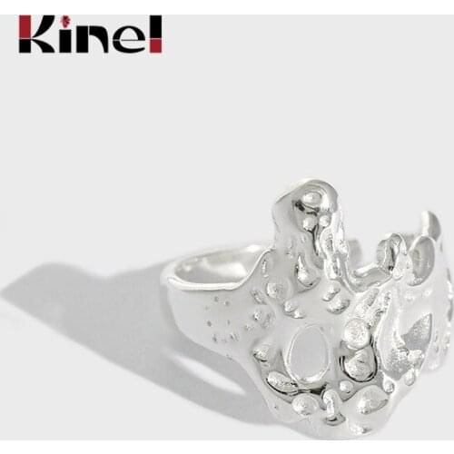 Kinel Silver 925 Jewelry Punk Rings for Women Lava Texture Irregular Geometric Handmade Accessories Valentines day Gifts anillo