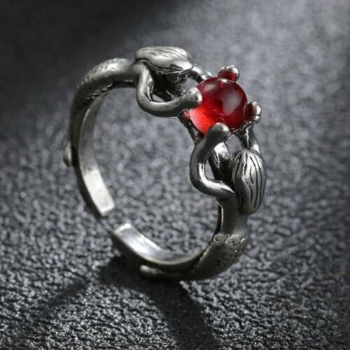 Silvery Color Fishtail Red Gem Crystal Mermaid Open Rings For Women Creative Fashion Party Birthday Gift Jewelry Anillo