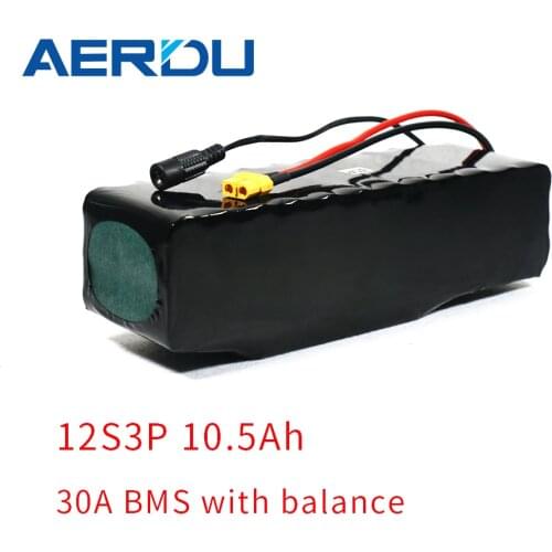 AERDU 44V 12S3P 10.5Ah 50.4V 18650 lithium battery pack for ebike electric car bicycle scooter wheelbarrow With balance 30A BMS