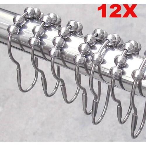12 pcs/pack Silver Color Creative Shower Curtain Rings Hooks 5 Roller Polished Satin Nickel Ball
