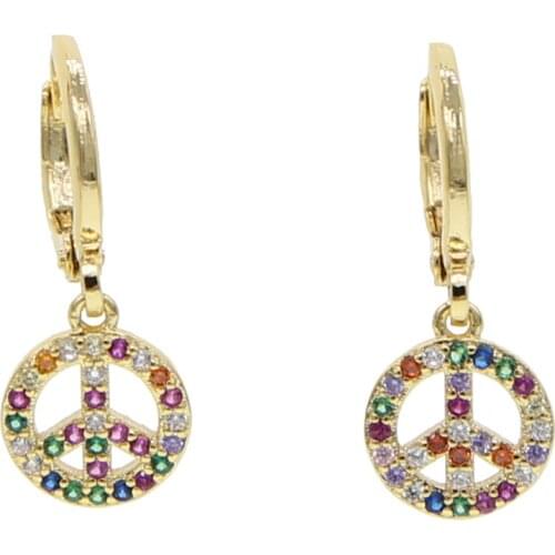 2019 summer beach hot drop earring delicate peace charming jewelry micro pave rainbow colorful cz peace charm earrings for women
