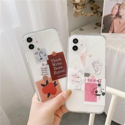 Fashion Abstract Art Custom Label Phone Cases for iPhone 12 INS Transparent Soft Covers for iPhone 11/7/8/X/XR/XS/MAX Shells