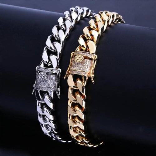 Mens Chain Bracelets 2 Color Micro Pave CZ Stone Bracelet 11mm Width Link Chain Bracelets New Style Fashion Hip Hop Jewelry