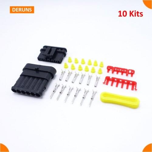 New Brand 6Pin Way Brand New 10Kits Sealed Hid Female Male Electrical Wire Auto Connectors Plug Set AMP 282090-1 282108-1