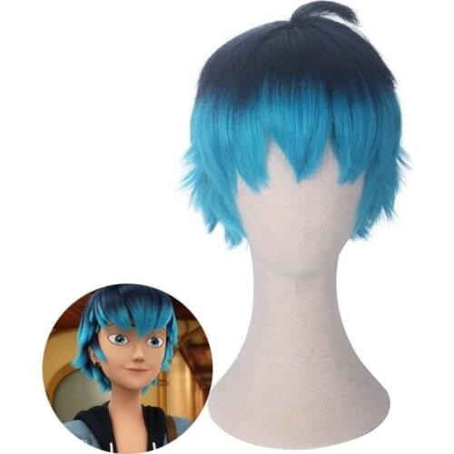 Luka Couffaine Cosplay Wig Short Black Blue Hair Heat Resistant Synthetic Wig Halloween+ Wig Cap