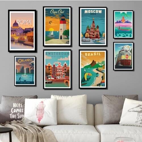 Perfect JL New York Netherlands Amsterdam London Vintage Travel Cities Landscape Art Painting Poster Home Decor wall stickers