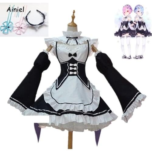 Anime Cosplay Dress Re:zero Kara Hajimeru Isekai Seikatsu Life In a Different World Ram Rem Maid Apron Dress Women Girls Costume