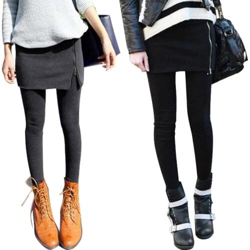 Plush Thickened Autumn And Spring Women Leggings Skirt Wear Fake Two-Piece Cotton Zipper Wrap Hip One-Piece Winter Skirt Legging