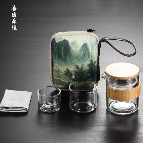 Portable Glass Teaware Sets Travel Tea Water Bottle Drinking With Bag Outdoor Glass Tea Water Cup Tea Filter Strainer Teaware