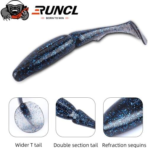 RUNCL Shad Worm Soft Bait 90mm 115mm T Tail Jigging Wobblers Fishing Lure Tackle Bass Pike Aritificial Silicone Swimbait